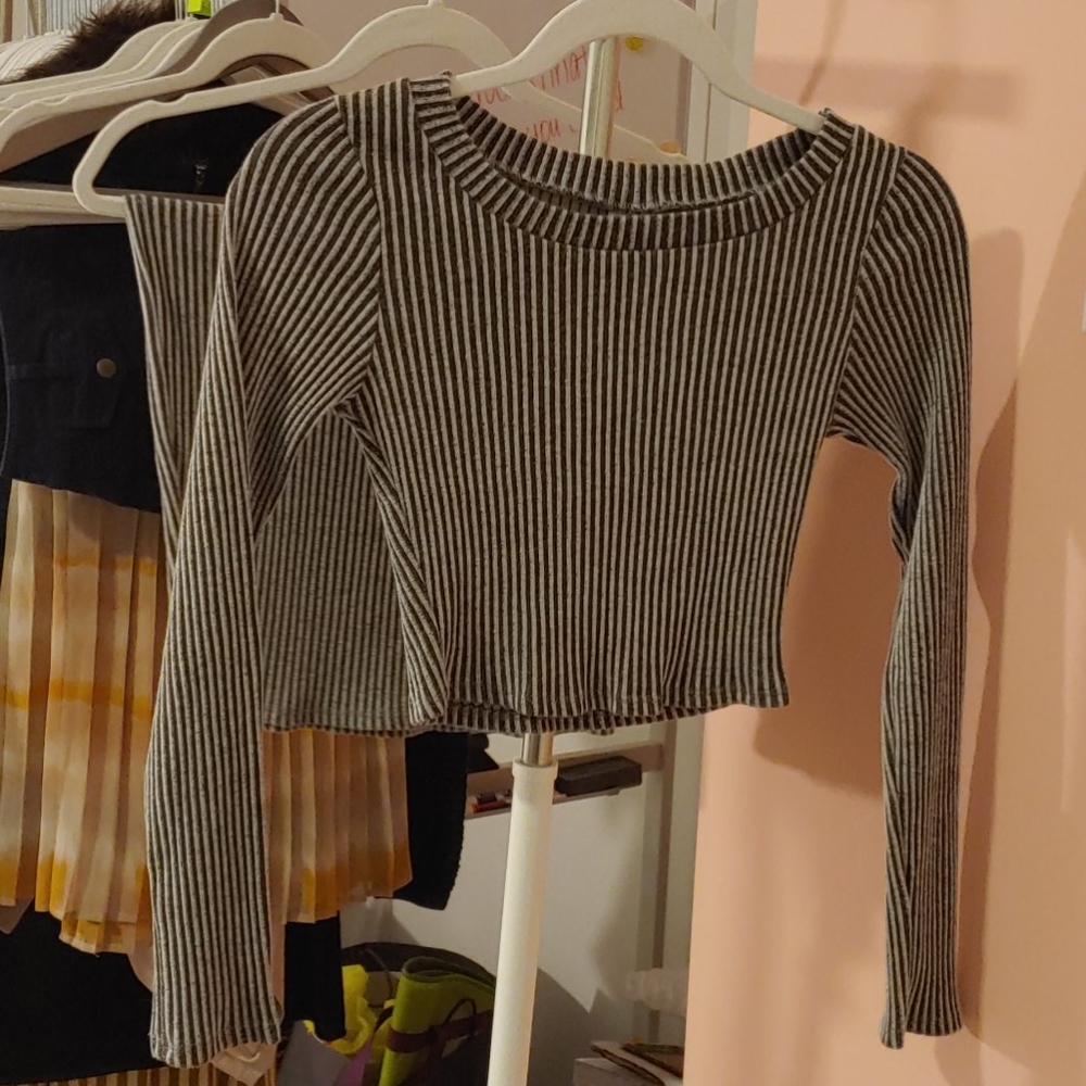 A+ Ellen Gray Skirt Ribbed Fitted 2 Piece Skirt Set Midi